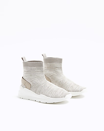 Boys stone knit high top sock trainers