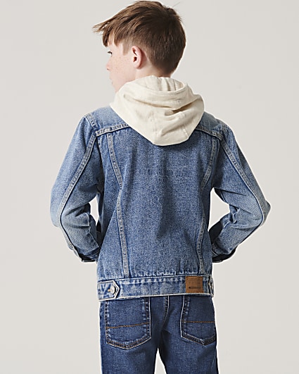 Boys blue hooded denim trucker jacket