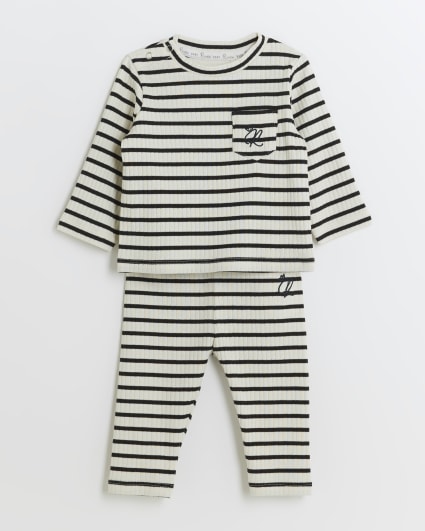 Baby beige rib striped sweatshirt set