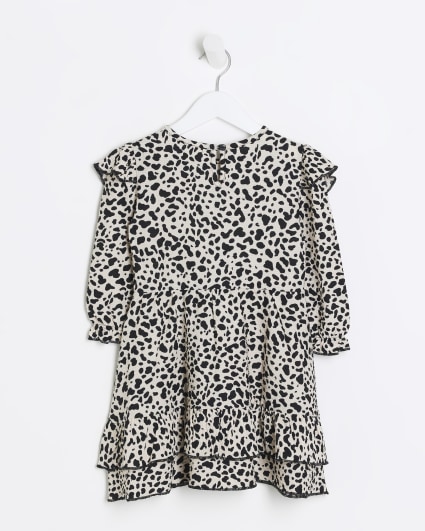 Mini girls cream leopard print frill dress