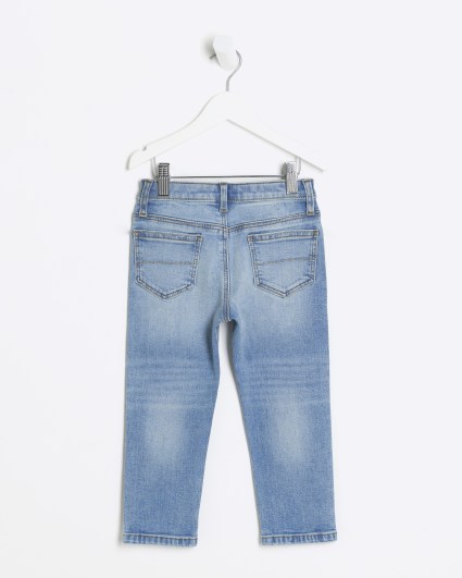 Mini boys blue ripped slim fit jeans