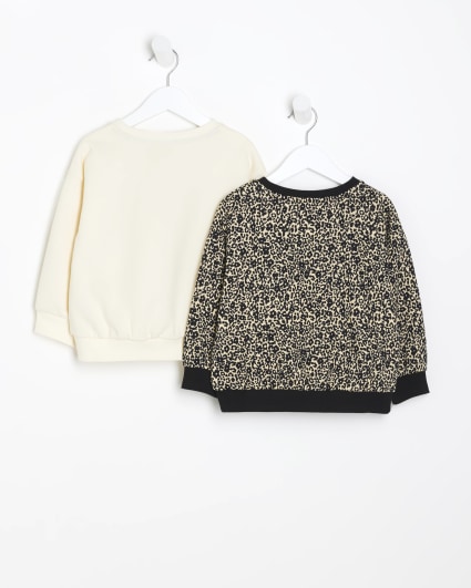 Mini Girls Brown Leopard Sweatshirt 2 Pack