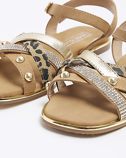 Girls tan embellished strap sandals