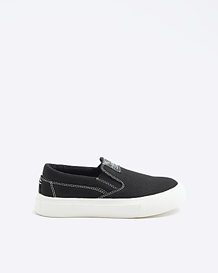 Boys black canvas slip on trainers