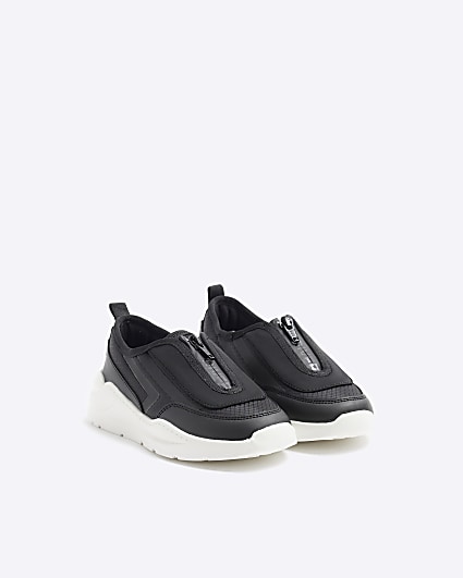 Boys black front zip trainers