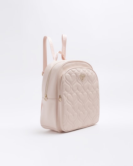 Girls pink quilted heart backpack