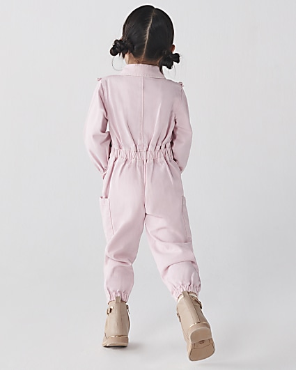 Mini girls pink frill belted jumpsuit