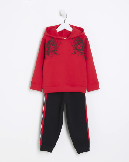 Mini boys red dragon hoodie set