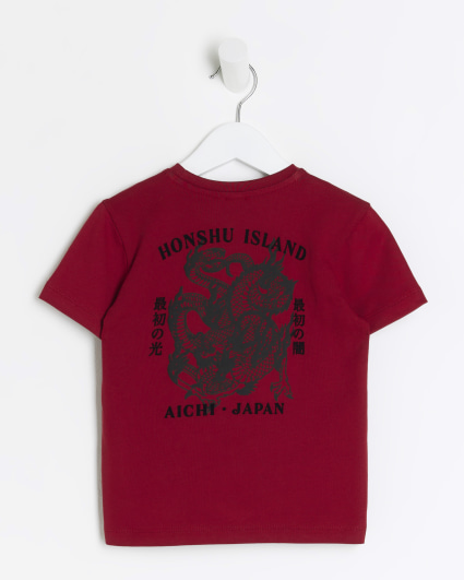 Mini boys red dragon back graphics t-shirt