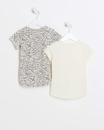 Mini girls cream leopard print t-shirt 2 pack