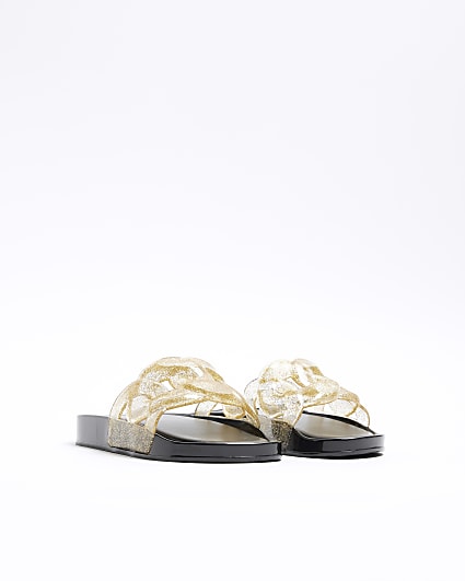 Girls gold glitter chain sliders