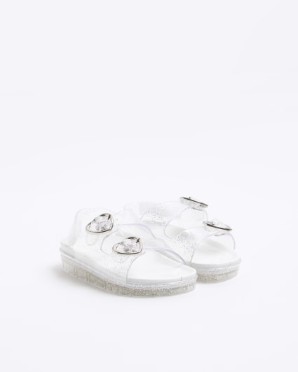 Mini girls silver glitter heart jelly sandals