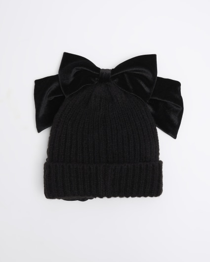 Mini girls black corsage beanie hat