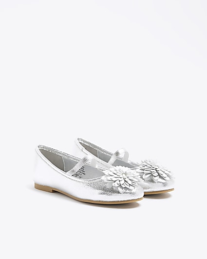 Girls silver floral ballet pumps