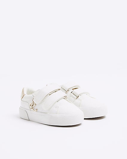 Mini girls white charm lace up trainers