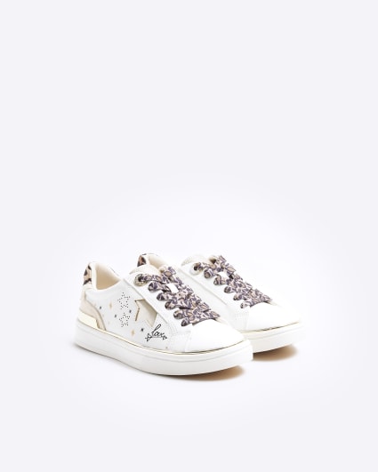 Girls white star lace up trainers