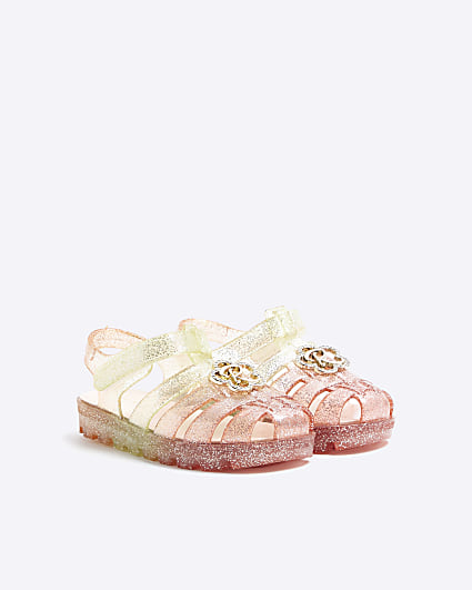 Mini Girls Pink Flower Jelly Sandals