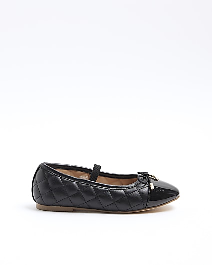 Girls black quilted bow ballet pumps