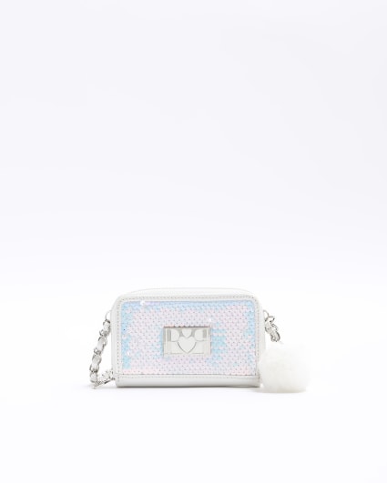 Girls cream sequin cross body purse