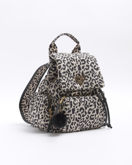 Girls Beige Leopard Utility Backpack