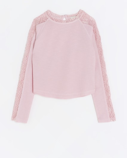 Girls pink lace detail long sleeve top