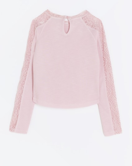 Girls pink lace detail long sleeve top