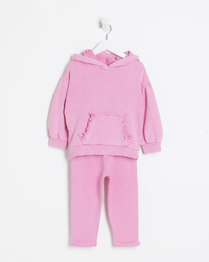 Mini Girls Pink Washed Hoodie set