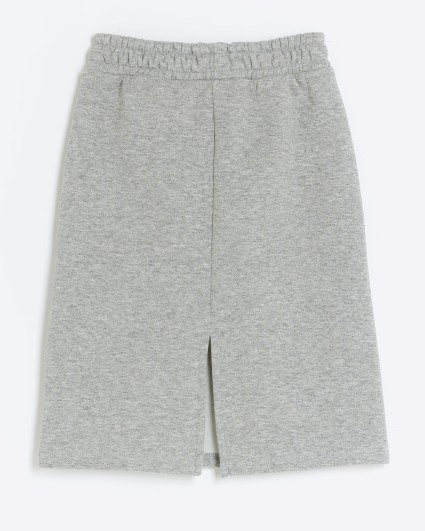 Girls grey pull on jersey midi skirt