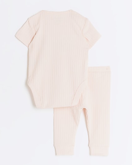 Baby girls pink ribbed little sister set