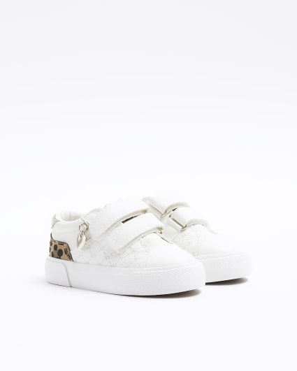 Mini girls white leopard print trainers