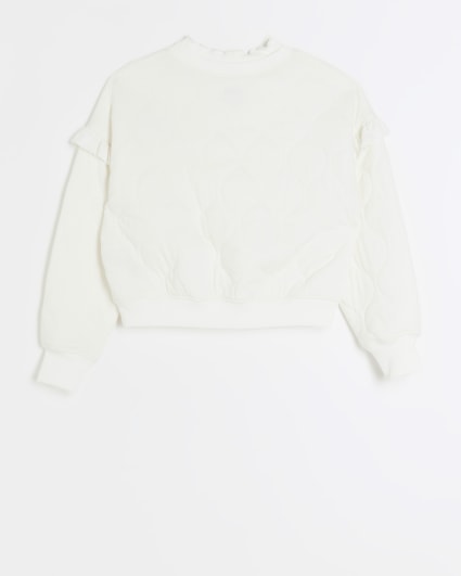 Girls cream quilted frill sweatshirt