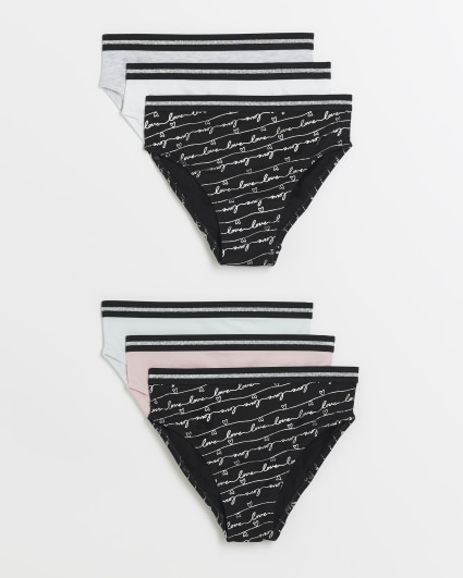 Girls black foil script briefs 6 pack