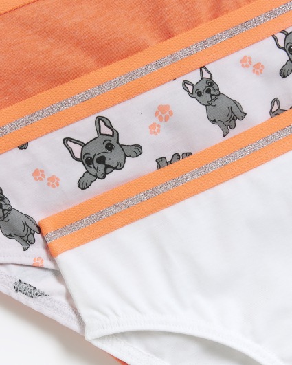 Girls coral frenchie dog briefs 6 pack