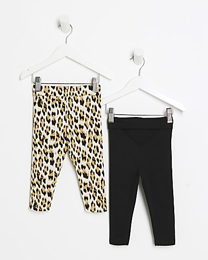Mini girls black leopard leggings 2 pack