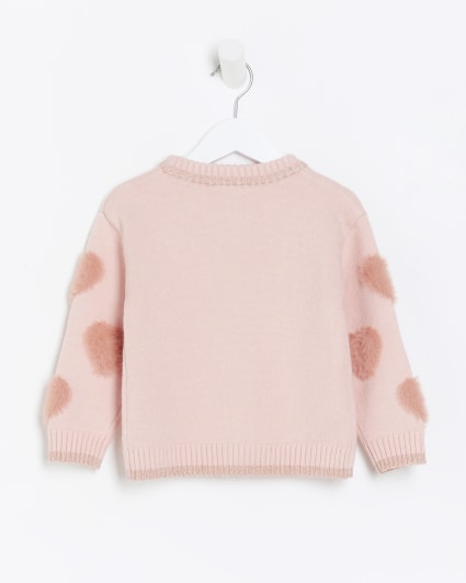 Mini girls pink fluff heart jumper