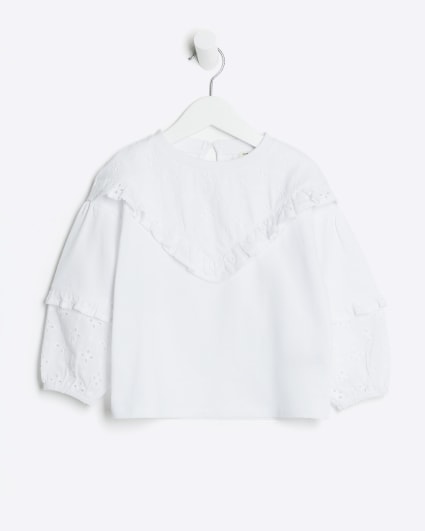 Mini girls white broderie detail blouse