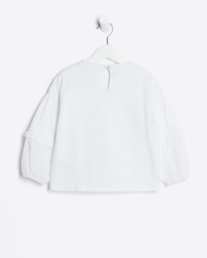 Mini girls white broderie detail blouse