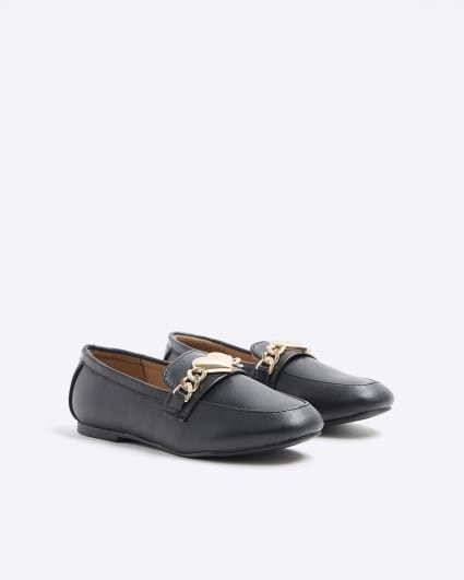 Girls black heart chain loafers