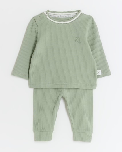 Baby khaki rib sweatshirt set