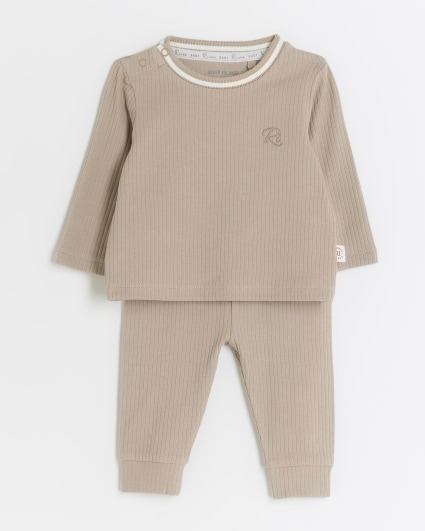 Baby beige rib sweatshirt set