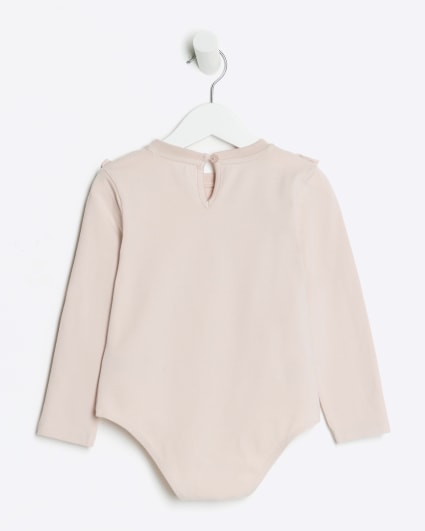 Mini girls pink frill long sleeve bodysuit