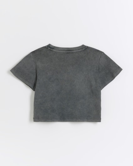 Girls grey washed graphic crop t-shirt