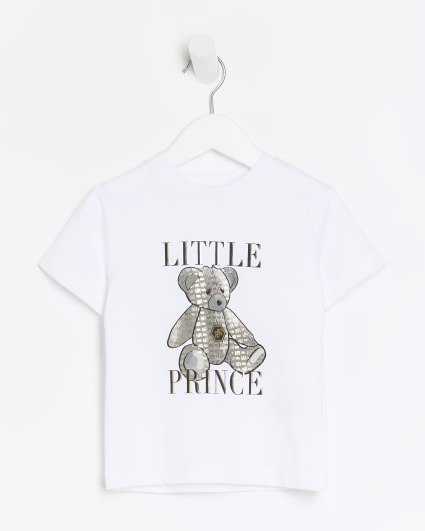 Mini boys white bear print t-shirt