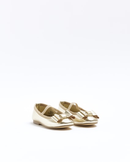 Mini girls gold bow detail ballet pumps