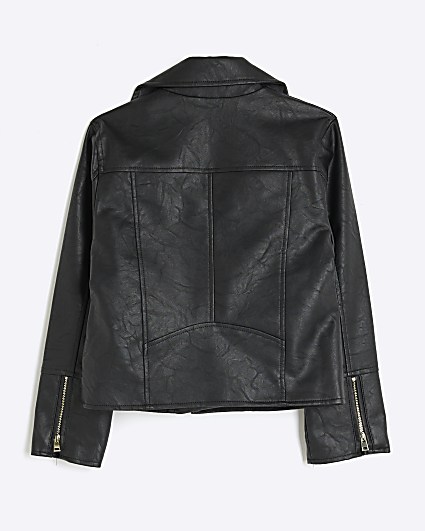 Girls black zip up biker jacket