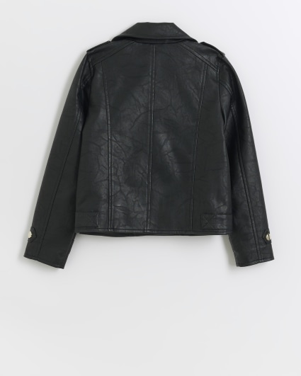 Girls black zip up biker jacket