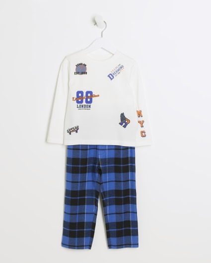 Mini boys blue graphic check pyjama set