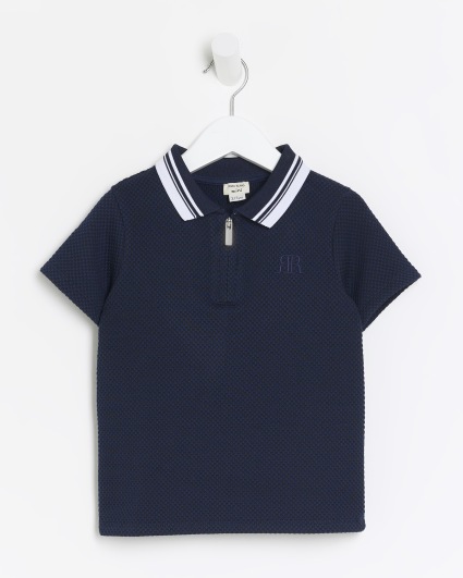 Mini boys navy textured tipped polo shirt
