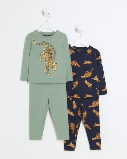 Mini boys navy tiger pyjama set pack of 2