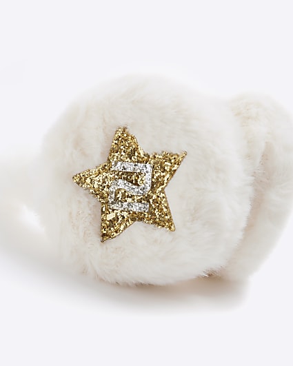 Girls Cream Glitter Star Earmuffs